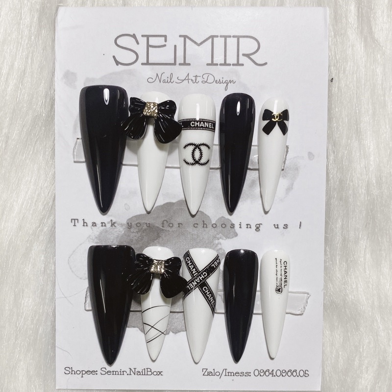 Nail Box thiết kế theo yêu cầu - nail box thương hiệu tone đen trắng