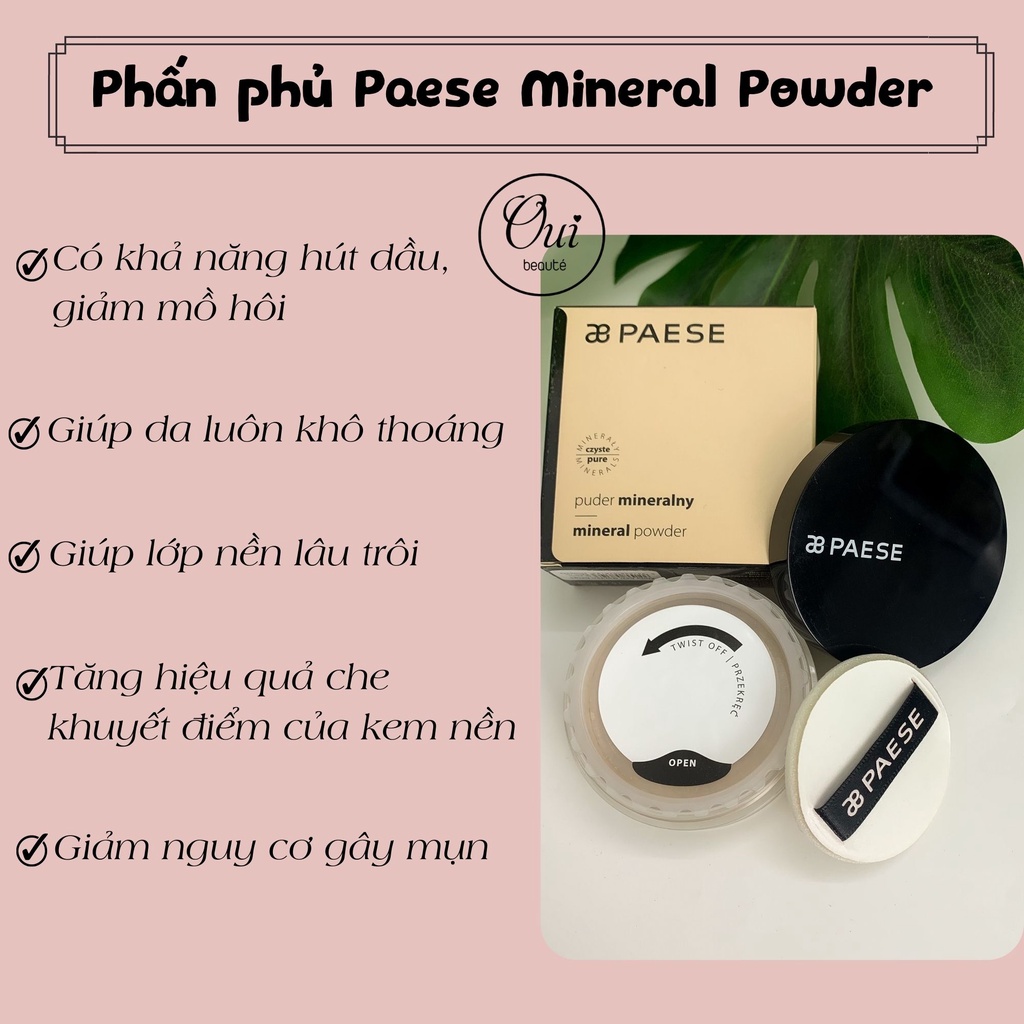 Phấn phủ Paese Mineral Powder, Phấn nền dạng bột mềm mịn 15g Ouibeaute