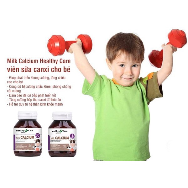 canxi sữa cho bé Milk Calcium Healthy care, chắc xương cao lớn cho trẻ em, lọ 60 viên - Trung Đông Pharmacy