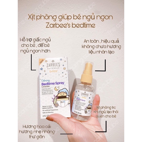 Xịt phòng giúp bé ngủ ngon Zarbee's Naturals Baby Calming Bedtime Spray with Lavender