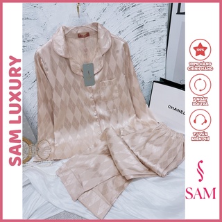 Bộ pijama lụa vân Sam luxury, bộ mặc nhà lụa dài tay cao cấp