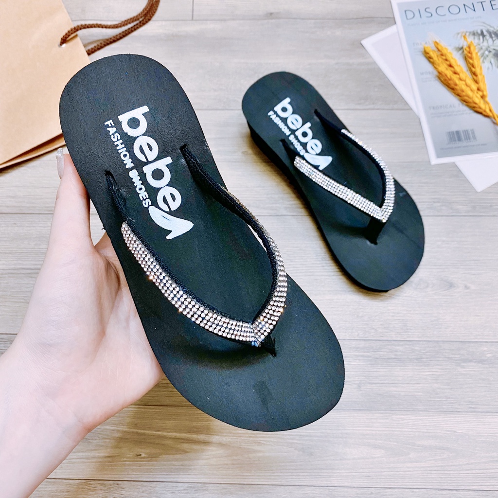 Dép đế xuồng nữ bebe quai xỏ ngón đính đá siêu sang - TT312