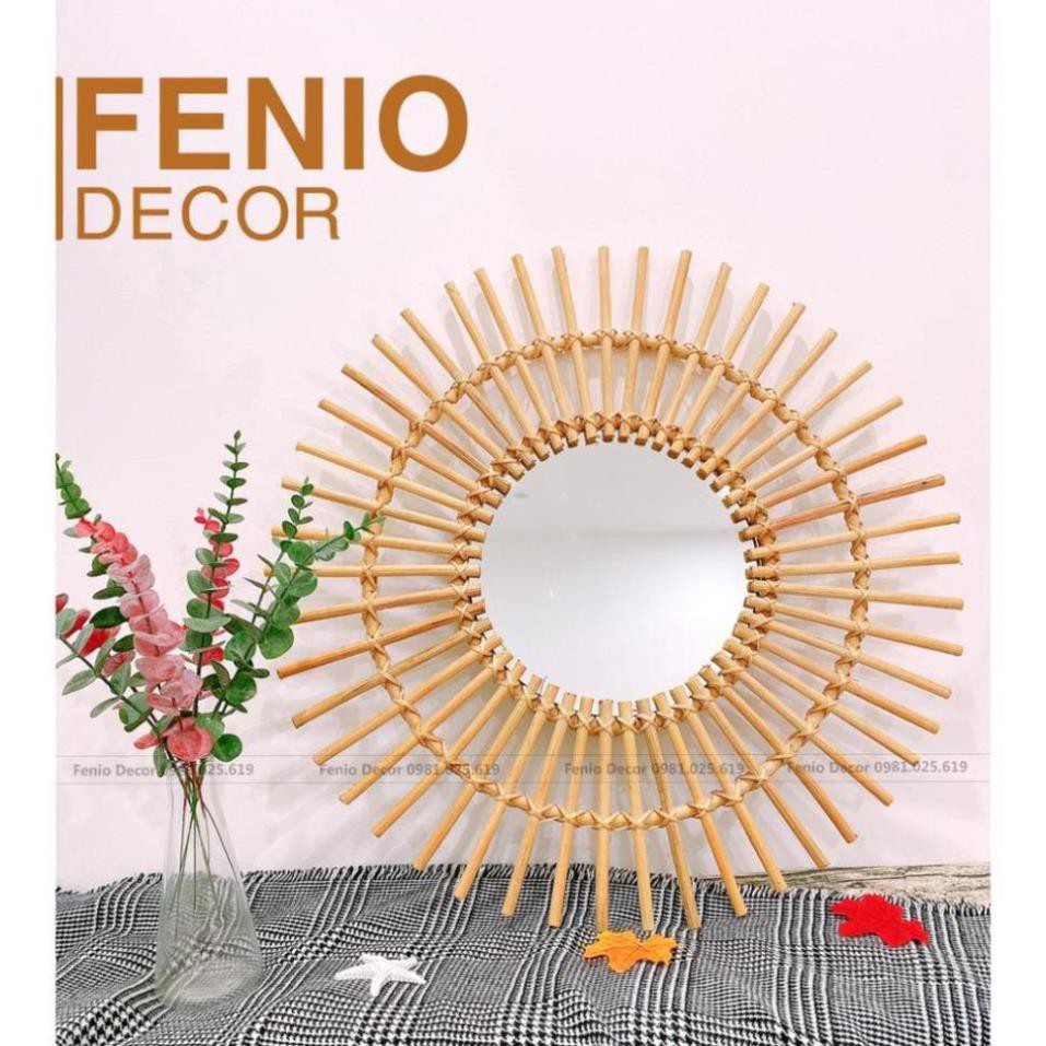 Xưởng mây tre- Gương mây tre decor, Gương mây treo tường trang trí nhà cửa nghệ thuật -Hàng XK