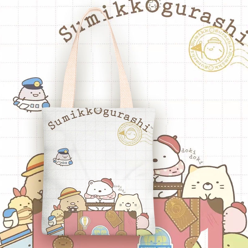 Sumikko Gurashi cartoon canvas bag Túi vải túi một vai cô gái túi xách túi học sinh túi zipper túi túi môi trường