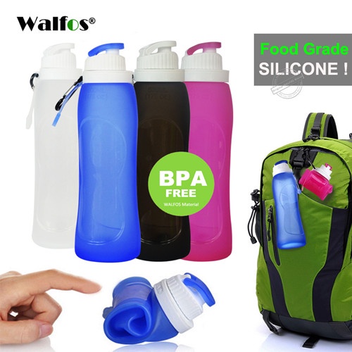 Bình nước thể thao WALFOS silicone gấp gọn lại được thiết kế sáng tạo 500ml