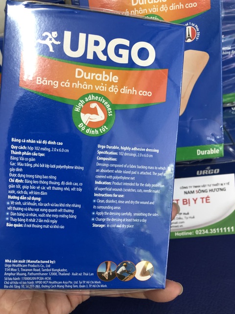 [HÀNG HÃNG] HỘP 102 miếng Băng keo băng dán cá nhân URGO Durable có độ dính cao