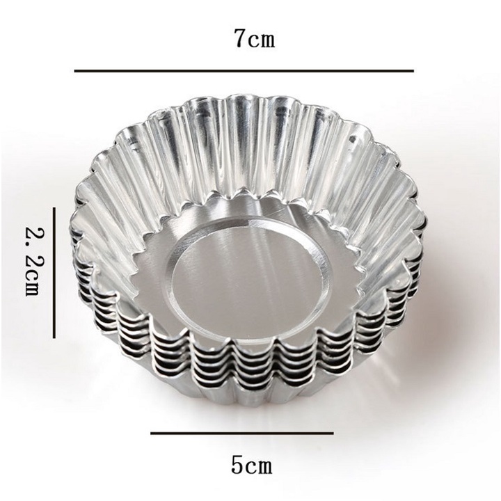 Khuôn Tart Trứng Nhôm Dụng Cụ Làm Bánh Tròn Vân Hoa Đường kính 7 Cm Chất Lượng Cao - TARTMINI