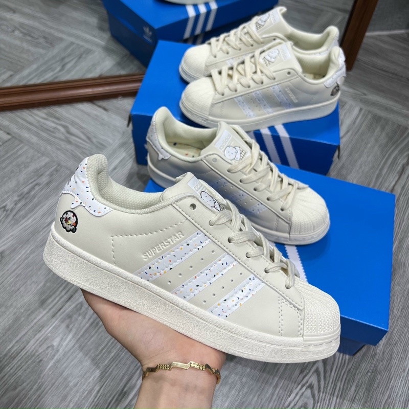 Giày thể thao nam nữ CT adidas Superstar kem mũi sò candy, giày das 3 sọc trắng kem S cấp full hộp