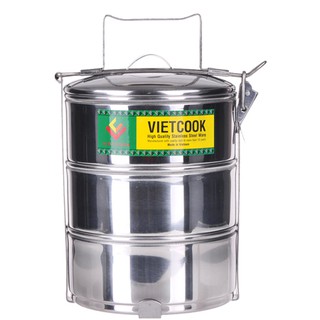 [HÀNG LOẠI 1]  Cặp lồng cơm Vietcook 3 tầng INOX 304 chính hãng VC60 ( kích thước 14cm)