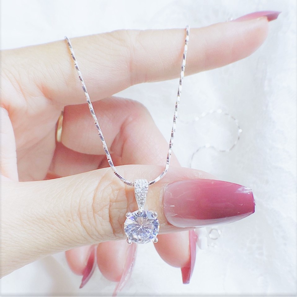 Dây chuyền bạc nữ dạng xoắn mặt đá thời trang lấp lánh - Trang sức bạc Evasilver