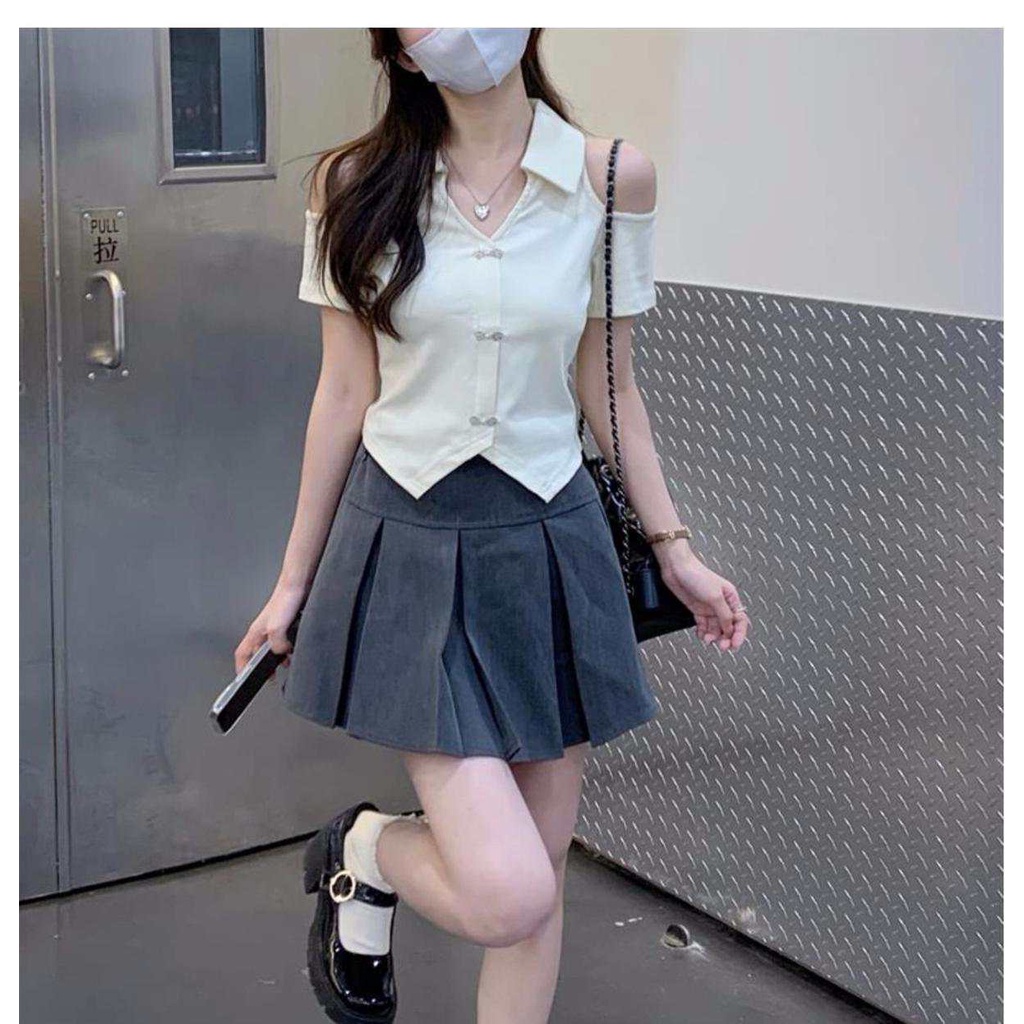 Áo Thun Tay Ngắn Cổ Chữ V Hở Vai Thời Trang Mùa Hè Phong Cách Hàn Quốc Mới