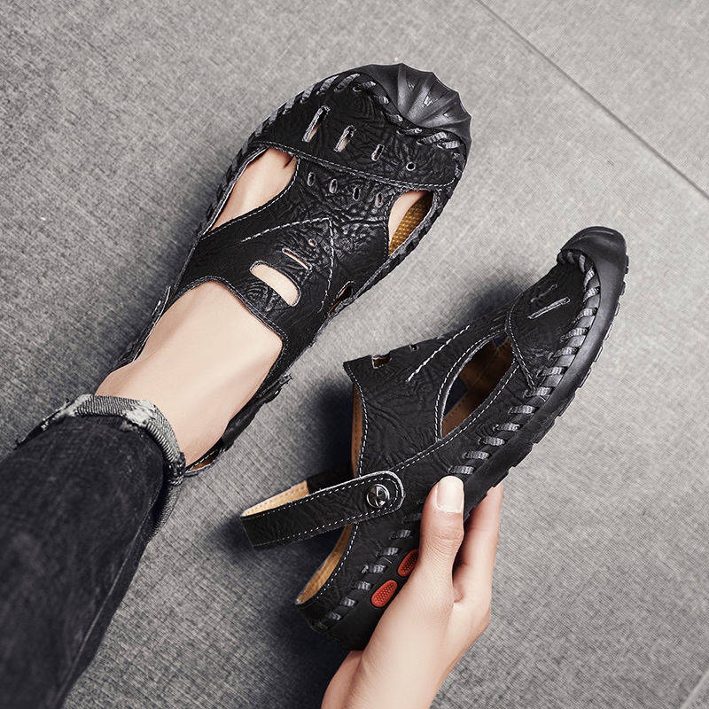 Sandal kulit Giày Sandal Da Đục Lỗ Thoáng Khí Thời Trang Mùa Hè Cho Nam