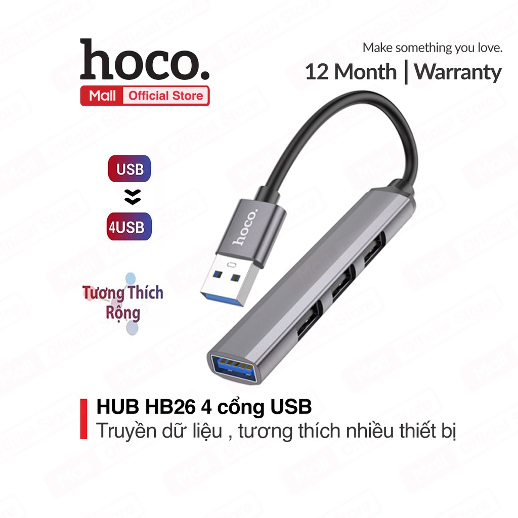 Bộ HUB chuyển Hoco HB26 4in1 USB sang 4 cổng USB  USB 3.0 3 USB 2.0 truyền