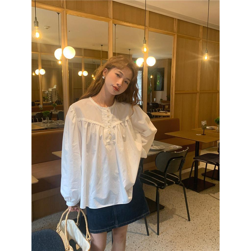 Áo Ren Cổ Tròn Dáng Rộng Dài Tay Thời Trang Sành Điệu 62620