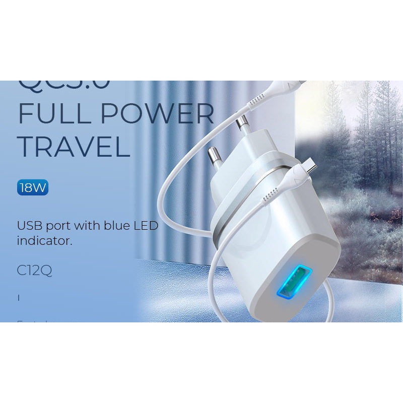 Bộ Sạc Nhanh 18W HOCO C12Q - Bộ Củ Cáp Sạc Nhanh Hỗ Trợ QC 2.0 3.0 Dây Dài 1M Cho Dòng Android Type C/ Micro USB