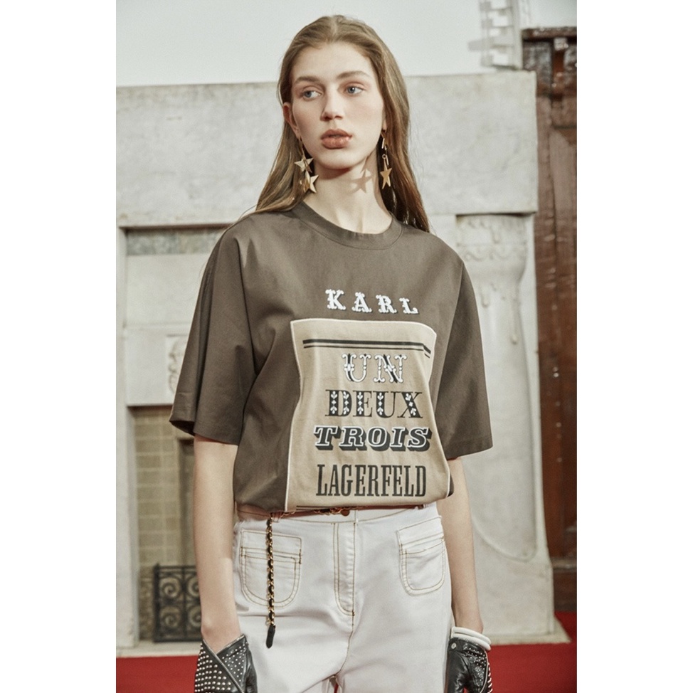 Áo thun/phông nữ cổ tròn tay ngắn form boxy Karl*Lagerfeld xuất Hàn - P:B