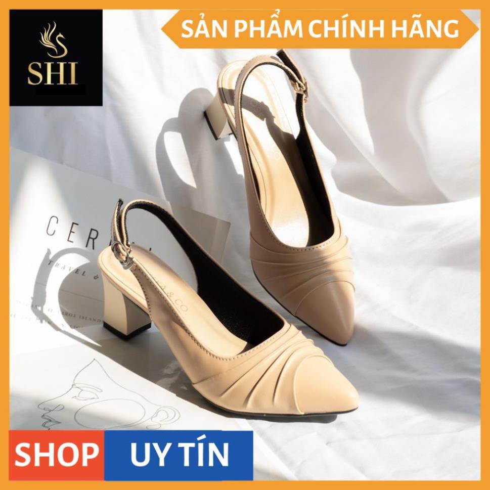 Giày cao gót Erosska thời trang mũi nhọn phối dây quai mảnh hở gót họa tiết đơn giản cao 5cm màu nude _ EH029 | WebRaoVat - webraovat.net.vn