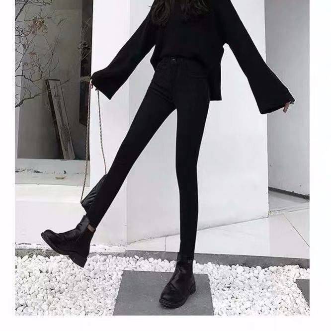 Quần skinny jean màu đen lưng cao co giãn thời trang xuân hè cho nữ