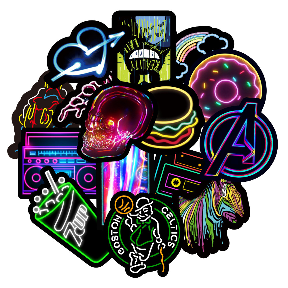 50 Sticker graffiti neon dán mũ bảo hiểm Sticker chống nước dán laptop, điện thoại, đàn guitar, mũ bảo hiểm, vali