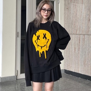 áo sweater mùa đông nỉ form rộng yellow face gonz - màu đen