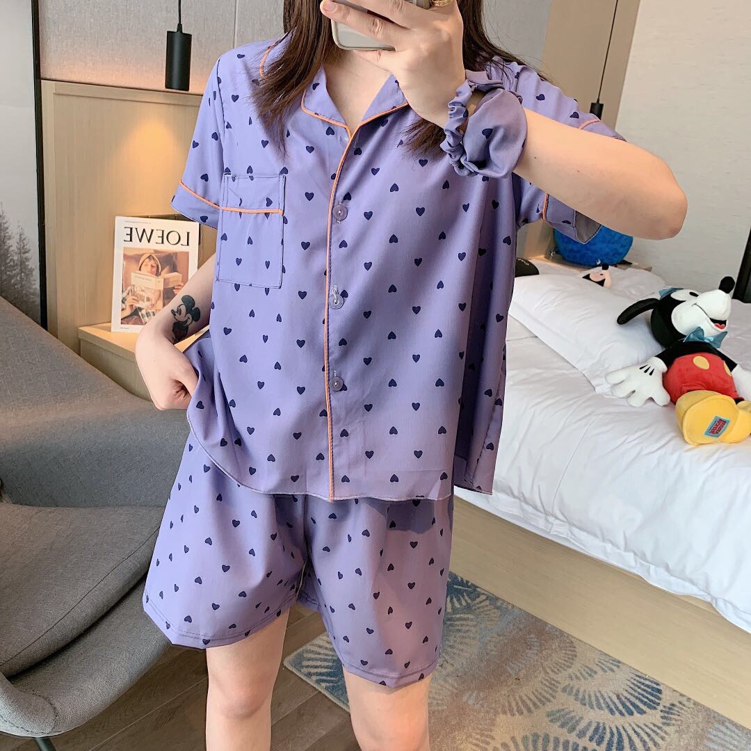 áo nữ đồ bộ pyjama Đồ mặc nhà pijama Bộ Đồ Ngủ Vải Phi Bóng Phối Họa Tiết Cừu Gợi Cảm Cho Nữ đồ ngủ nữ tiểu thư dễ thương lụa sexy cute bigsize dài tay hai 2 dây