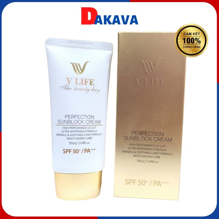 Kem chống nắng mặt body uv hàn quốc chính hãng trắng da nhạy cảm da dầu Vlife KCN01