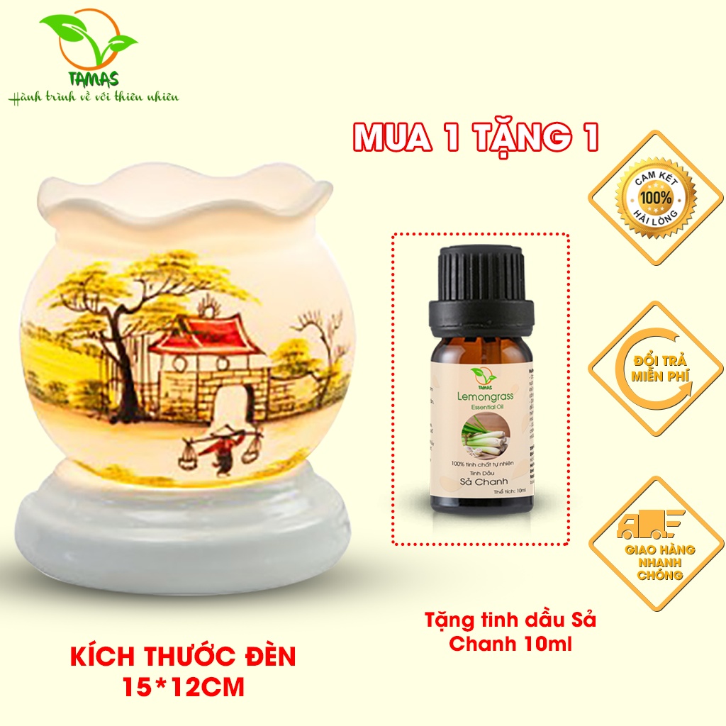 Đèn xông tinh dầu gốm Bát Tràng, khuếch tán tinh dầu, khử mùi, đuổi muỗi, khử ẩm tạo mùi thơm cho phòng