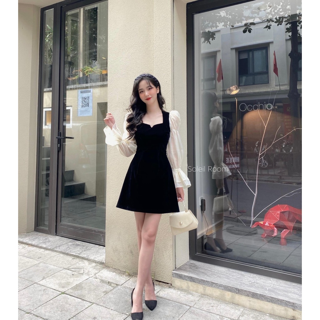 Váy Nhung Phối Tay Voan ❤️❤️[RẺ VÔ ĐỊCH]❤️❤️ Siêu Sexy, Chất Siêu Đẹp | BigBuy360 - bigbuy360.vn