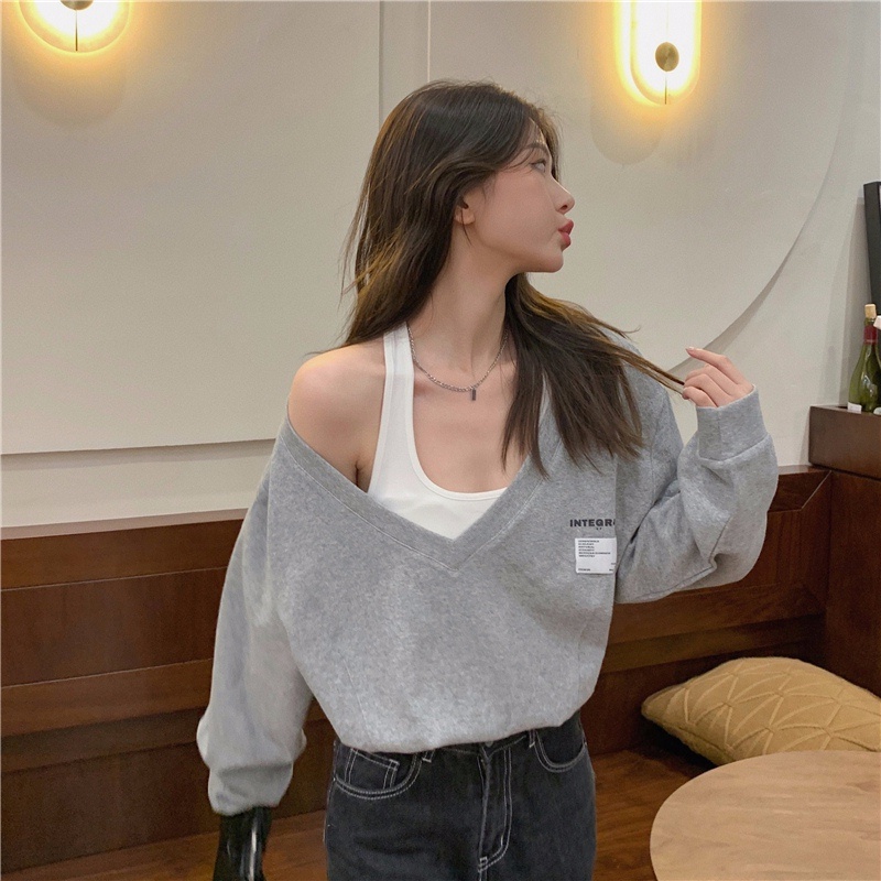 Áo Lửng Tay Dài Cổ Chữ V Thời Trang Mới Cho Nữ