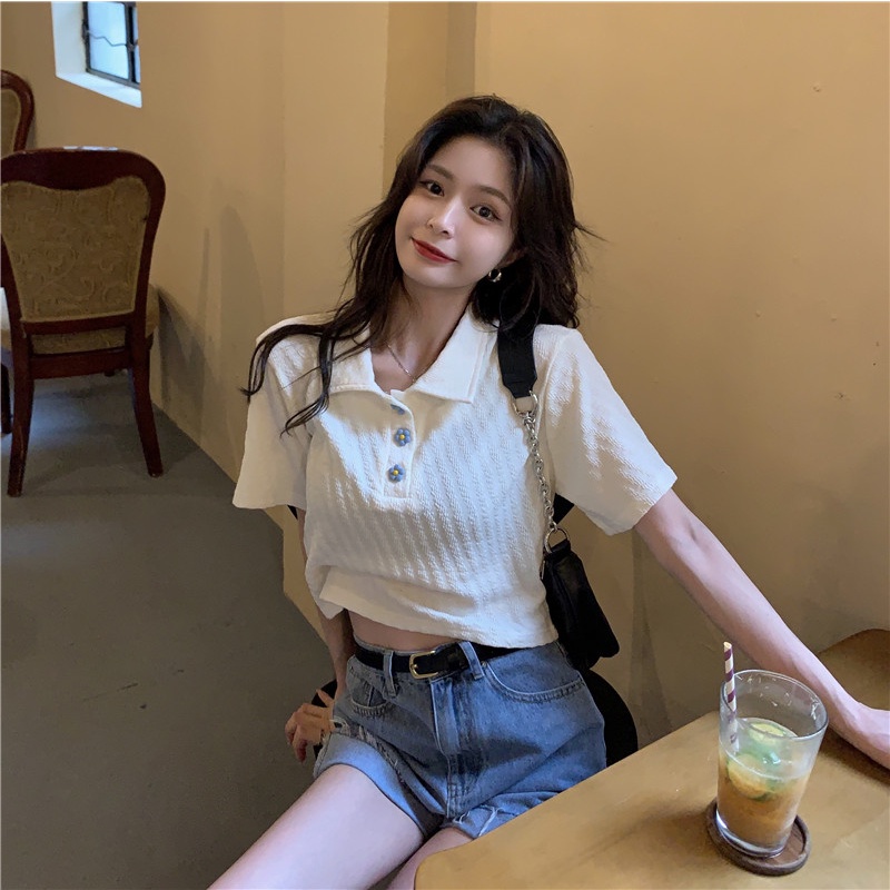 Áo thun ZHELIHANGFEI vải cotton nguyên chất tay ngắn phong cách Hồng Kông thời trang mùa hè cho nữ