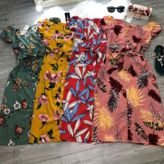 Váy Maxi Hoa Cổ Vuông ( Có Thể Mặc kiểu Trễ Vai)