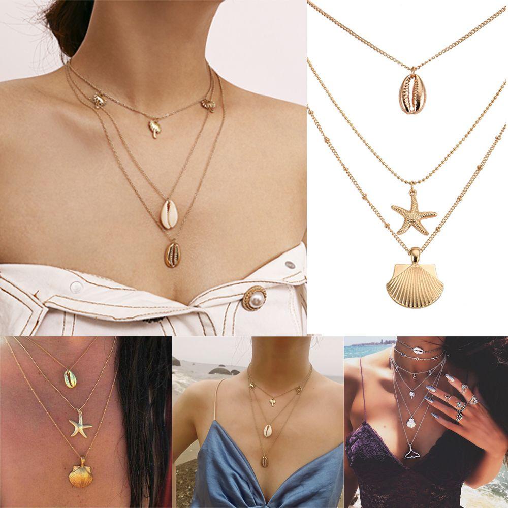 Vòng Cổ Choker Nhiều Lớp Đính Vỏ Sò Thời Trang Thích Hợp Làm Quà Tặ