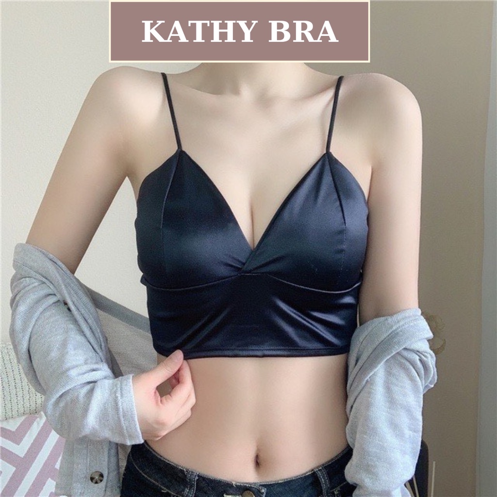 A09 Áo Bra Nữ KATHY BRA Kiểu Dáng Croptop Phi Bóng Hai Dây Có Mút Ngực Bản To Siêu Sang Dễ Mix Đồ