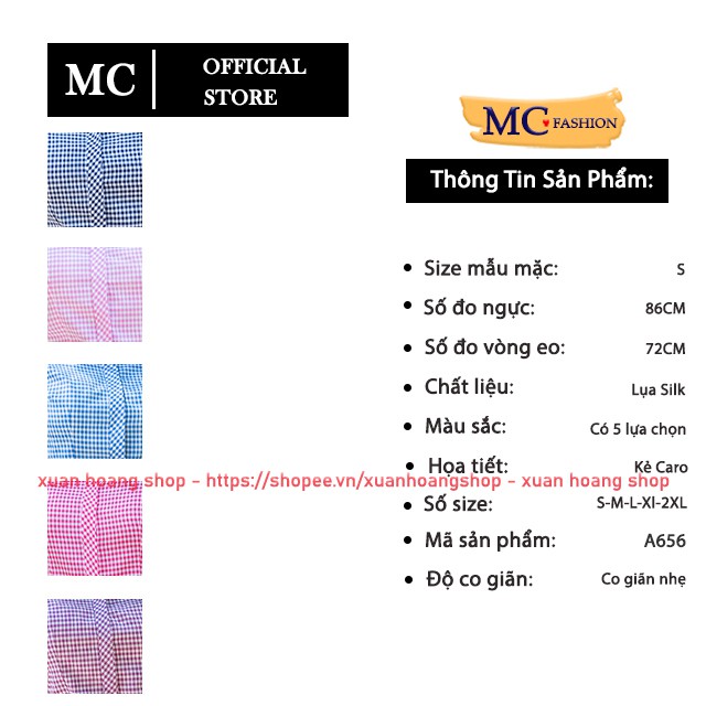 Áo Sơ Mi Nữ Công Sở Đep, Kiểu Tay Dài Kẻ Sọc Caro Mc Fashion, Size Đủ, Màu Xanh Dương Đen Tím Than, Hồng, Đỏ A656