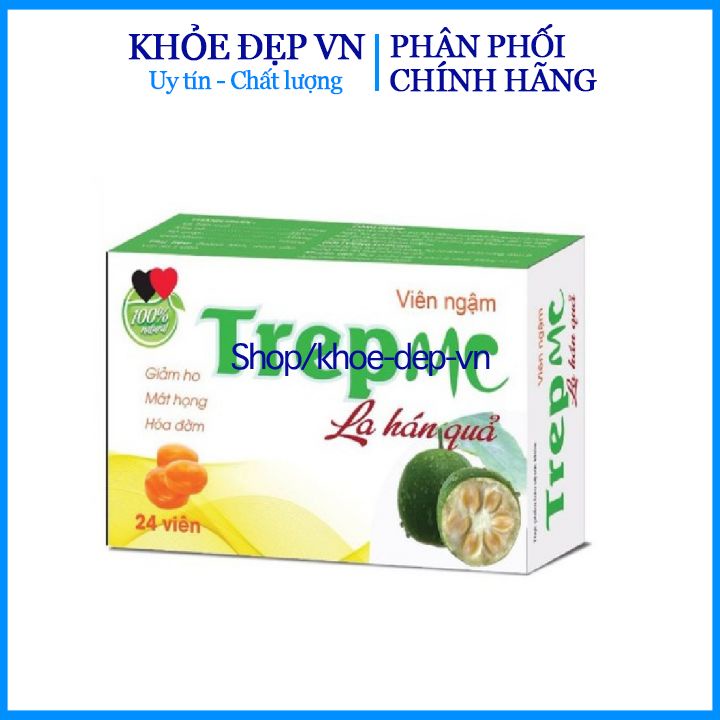 Viên ngậm giảm ho TREP MC - Chiết xuất quả la hán giúp giảm ho, long đờm hiệu quả, an toàn- Hộp 24 viên