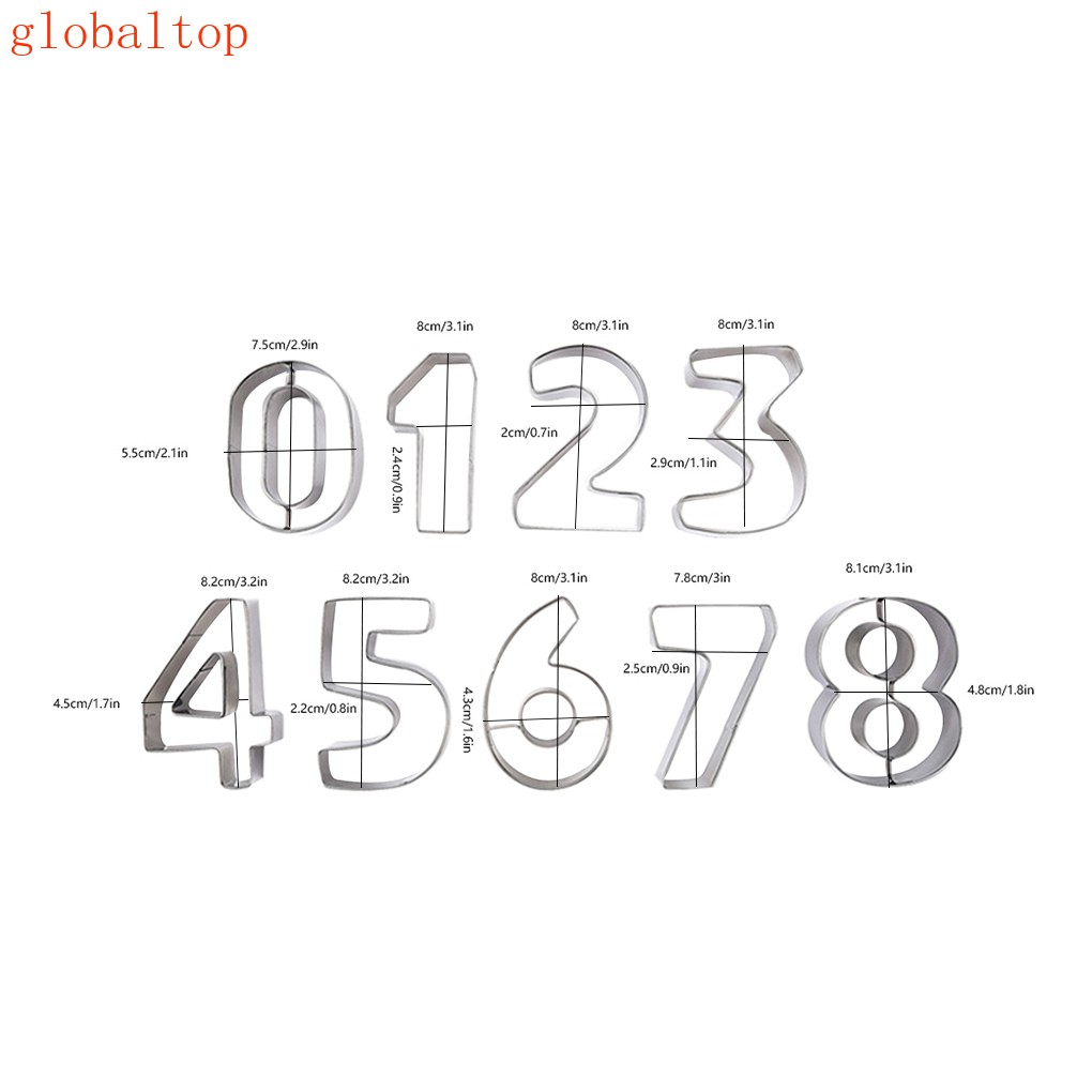 Set 9 Khuôn Cắt Bánh Quy Hình Chữ Số Bằng Thép Không Gỉ