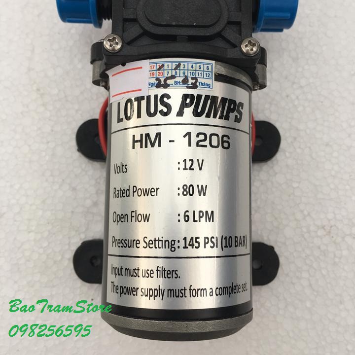 (Cực Rẻ) Máy bơm tăng áp mini 12v hồi lưu 80W 6Lp Lotus Pumps HM-1206 -thietbinhavuon- phanbonhoalan.