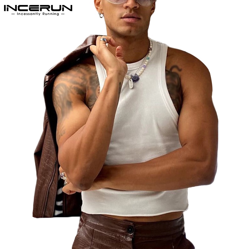 Áo thun ba lỗ INCERUN cổ tròn màu trơn thoải mái thời trang mùa hè cho nam