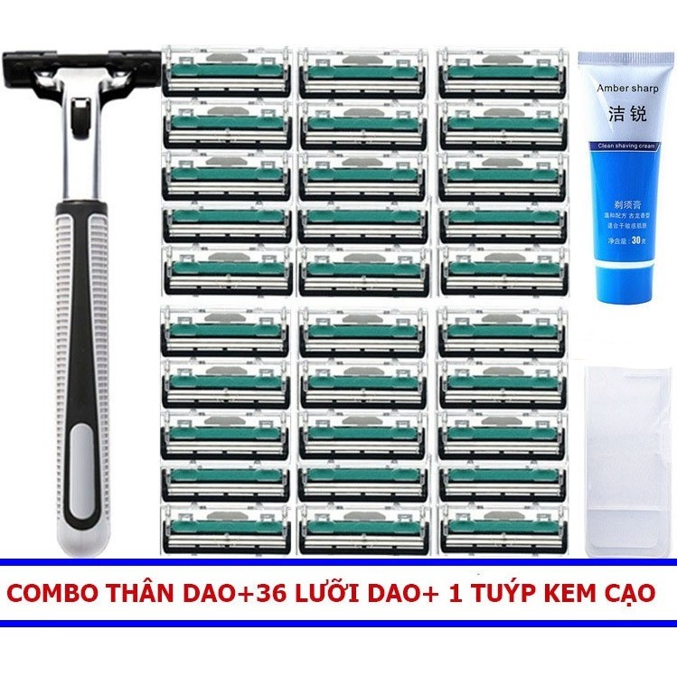 BỘ DAO CẠO RÂU CAO CẤP 38 MÓN (1 CÁN DAO + 36 LƯỠI + 1 TUÝP KEM CẠO)