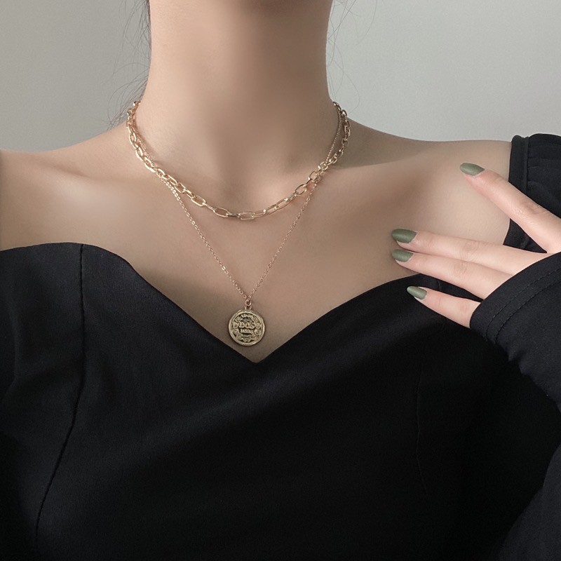 Vòng Cổ Nữ (chocker) sợi xích hai lớp mảnh - cao cấp phong cách âu mỹ,  dây chuyền bạc nữ