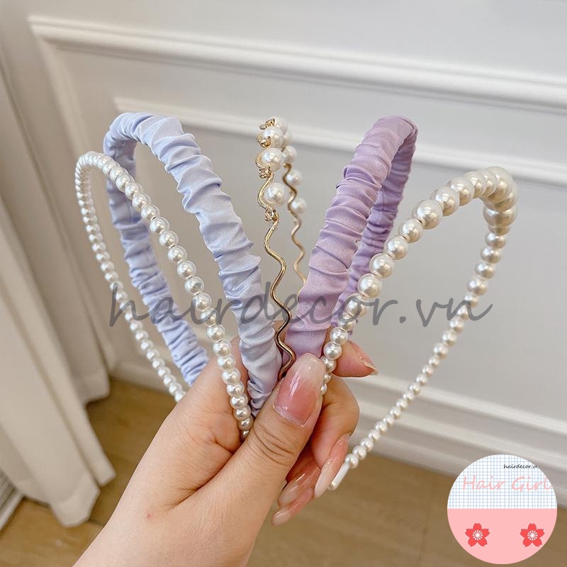 Set Băng Đô Cài Tóc Đính Ngọc Trai Phong Cách Hàn Quốc Mới
