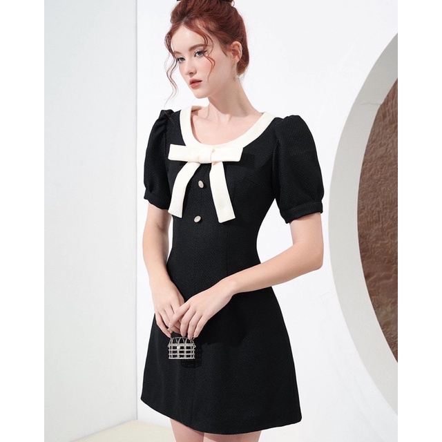 CHRISTINA TWEED DRESS - váy dạ tweed viền nơ đen trắng SEDUISANT.REV