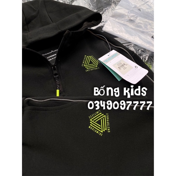 Bộ Nỉ Hoodie Bé Trai Vải Ép Umi Đen PR