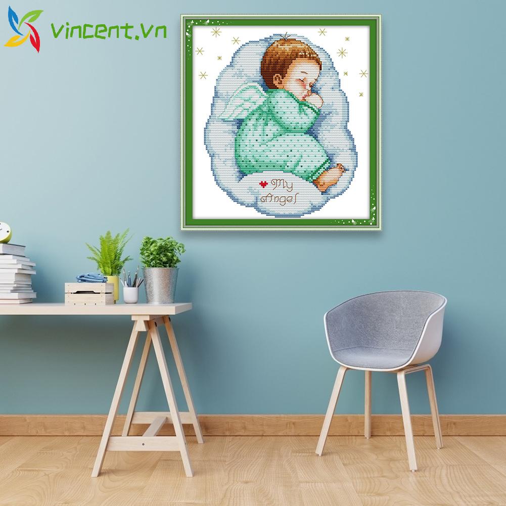 Tranh thêu chữ thập 2 dây hình em bé đang ngủ VINCENT 14CT