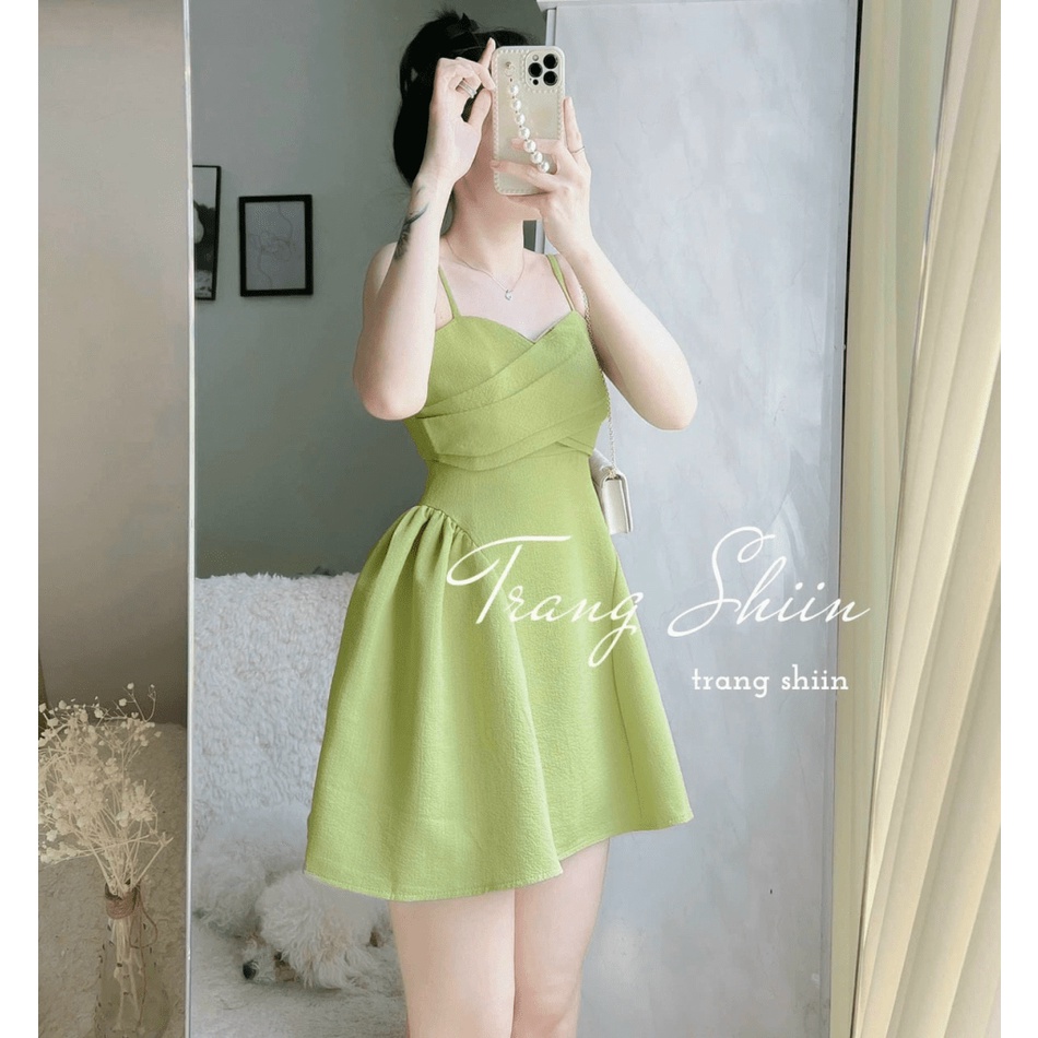 (Mẫu Mới) Váy Hai Dây Xốp Hạt Cổ Chéo Siêu Cháy Hàng UP hhp