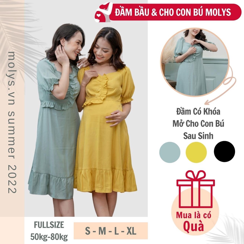Đầm bầu công sở kết hợp cho con bú sau sinh sau sinh MOLYS M2281 đuôi cá dúm ngực