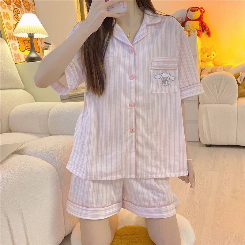 Bộ Đồ Ngủ Có Cổ Họa Tiết In Thời Trang Mùa Hè Hàn Quốc Cho Nữ