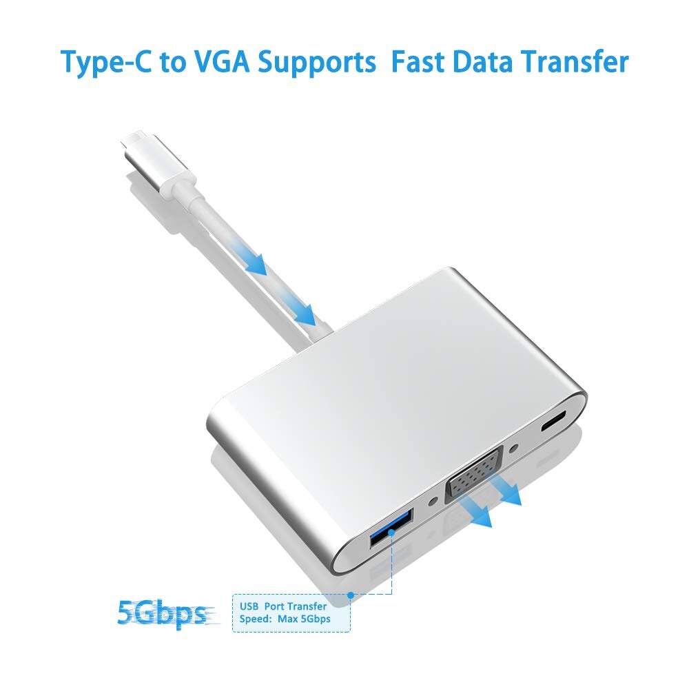 Cáp Chuyển Đổi Type-C Sang USB 3.0 VGA Adapter Cao Cấp