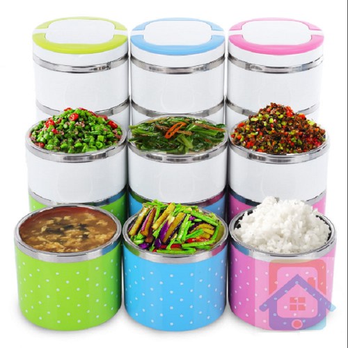 HỘP CƠM 3 TẦNG INOX CHẤM BI