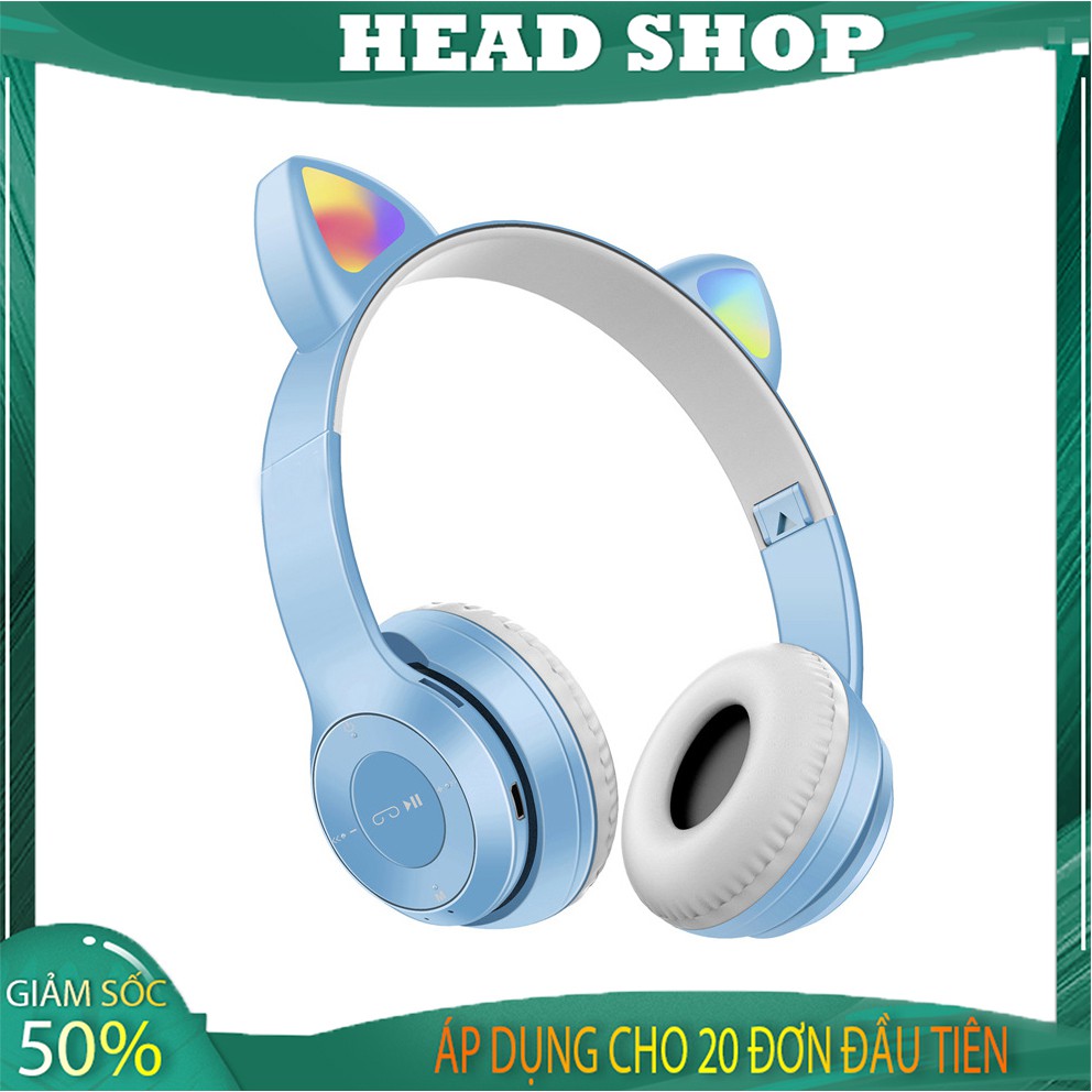 Tai Nghe mèo Bluetooth P47-M Chụp tai có Mic Headphone không dây Dễ Thương tai mèo nghe nhạc, chơi game HEADSHOP